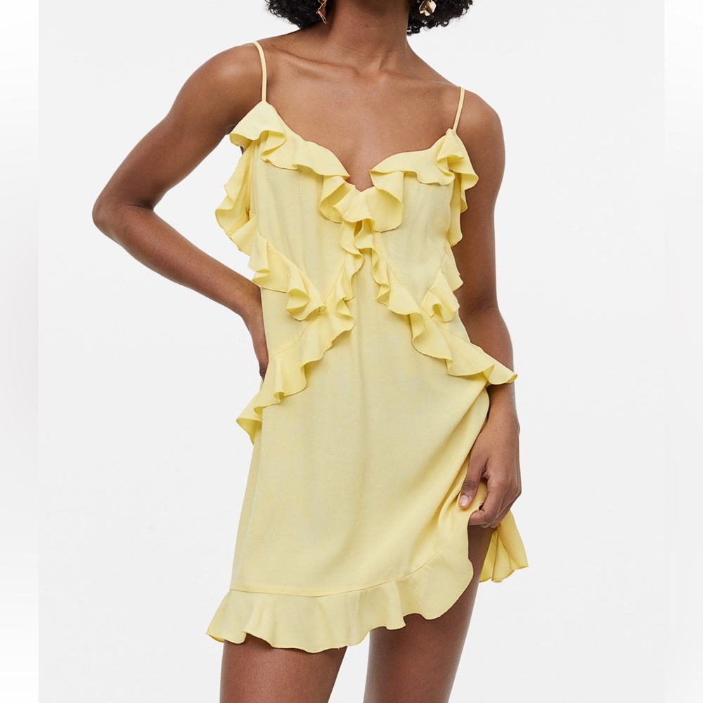 H&M Yellow Flounce Detail Ruffle Mini Dress